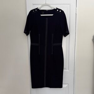 Talbots Navy Blue Midi Dress with Stitch Detail